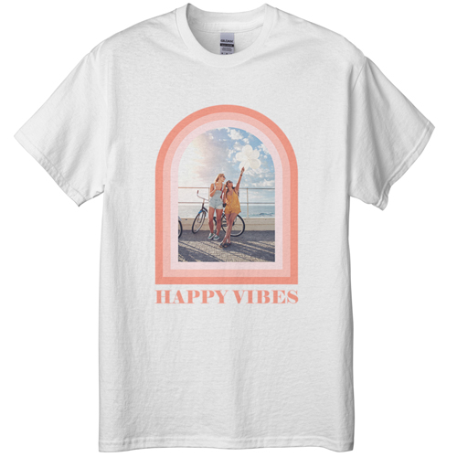 Boho Arch Border T-shirt, Adult (XL), White, Customizable front & back, Pink