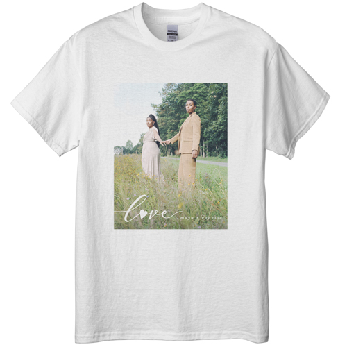Love and Heart T-shirt, Adult (XL), White, Customizable front & back, White