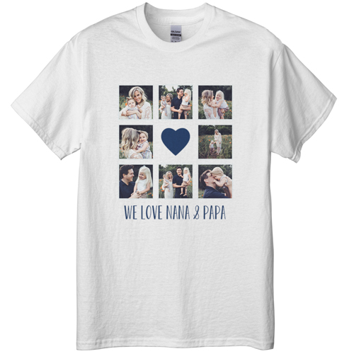 Heart Grid T-shirt, Adult (XL), White, Customizable front & back, Blue