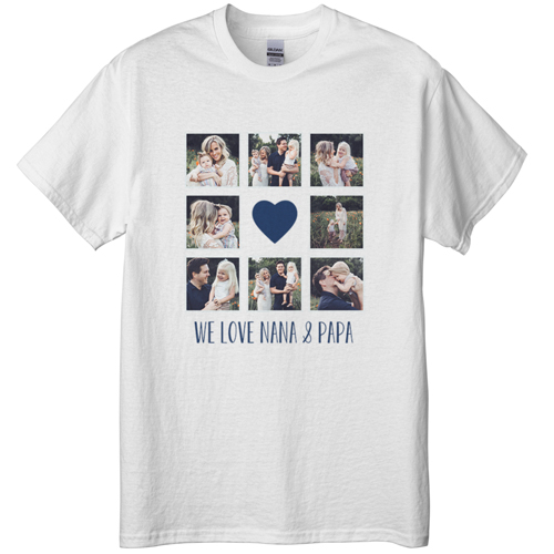 Heart Grid T-shirt, Adult (XL), White, Customizable front, Blue, navy