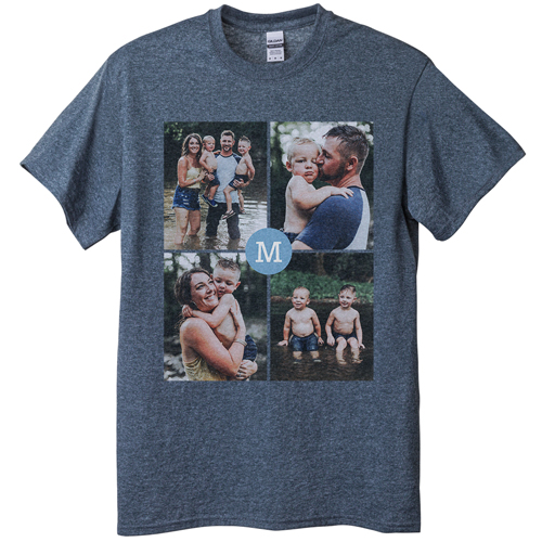 Gallery of Four Monogram T-shirt, Adult (XL), Gray, Customizable front, Blue, celeste