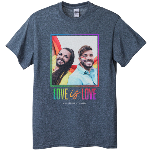 Love and Pride T-shirt, Adult (XL), Gray, Customizable front & back, Black