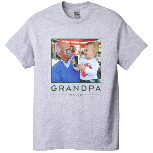 Grandpa Est T-shirt, Adult (XL), Gray, Customizable front & back, Green