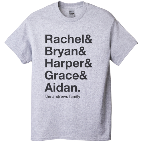 Family Names T-shirt, Adult (XL), Gray, Customizable front & back, White, white
