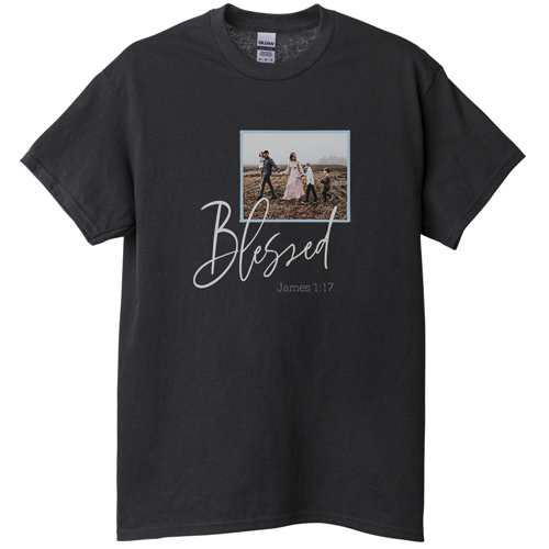 Blessed Script T-shirt, Adult (XXL), Black, Customizable front, Blue