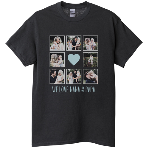 Heart Grid T-shirt, Adult (XXL), Black, Customizable front, Blue