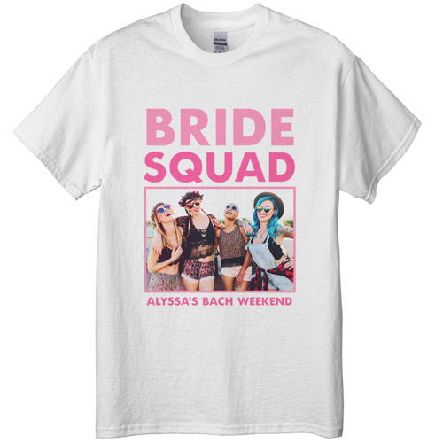 Bachelorette Squad T-shirt, Adult (XXL), White, Customizable front & back, Pink