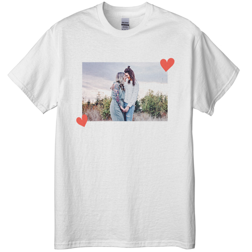 Twin Hearts T-shirt, Adult (XXL), White, Customizable front, Orange