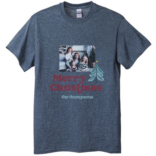 Family Christmas T-shirt, Adult (XXL), Gray, Customizable front & back, Blue