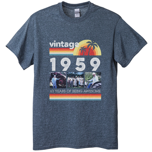 Vintage Birthday T-shirt, Adult (XXL), Gray, Customizable front & back, Brown, wood