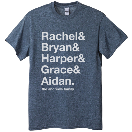 Family Names T-shirt, Adult (XXL), Gray, Customizable front, White