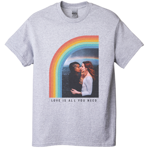 Rainbow Love T-shirt, Adult (XXL), Gray, Customizable front, Blue