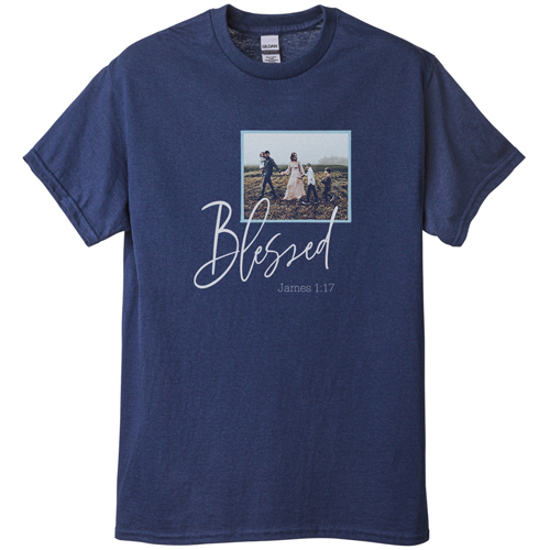 Blessed Script T-shirt, Adult (XXL), Navy, Customizable front, Blue