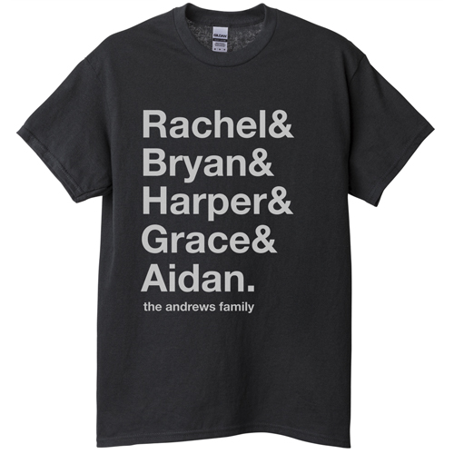 Family Names T-shirt, Adult (3XL), Black, Customizable front, White