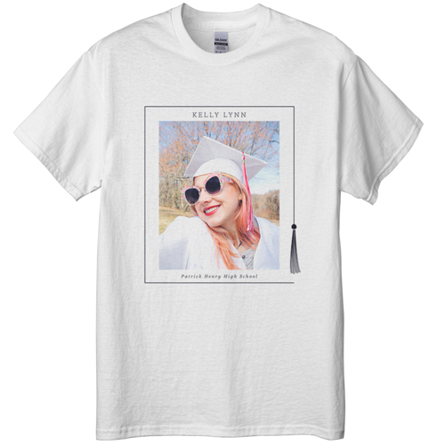 Tassel Grad T-shirt, Adult (3XL), White, Customizable front, Black, black