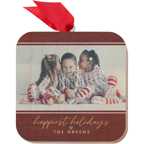 Happiest Holidays Frame Wooden Ornament, Red, Square Ornament