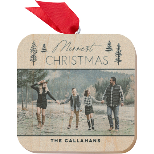 Rustic Craft Trees Wooden Ornament, Beige, Square