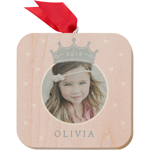 Princess Crown Wooden Ornament, Pink, Square