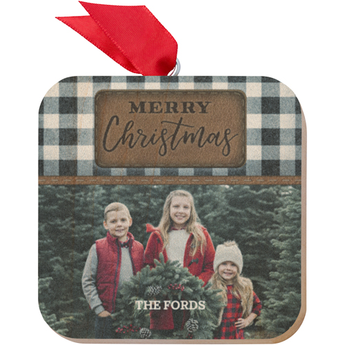 Hip Plaid Wooden Ornament, Black, Square, black