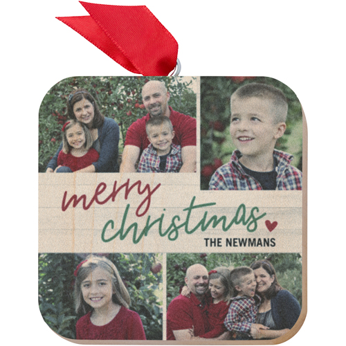 Christmas Heart Wooden Ornament, Red, Square