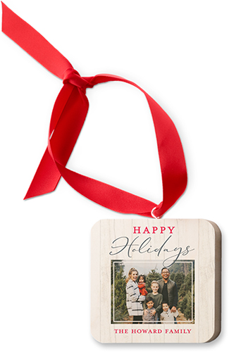 Happy Holidays Mixed Type Wooden Ornament, Gray, Square Ornament