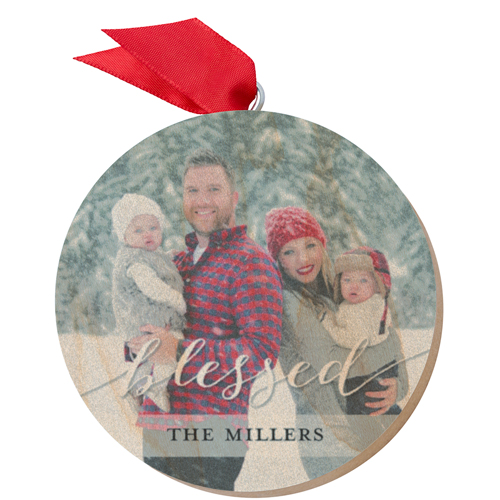 Blessed Wooden Ornament, White, Circle