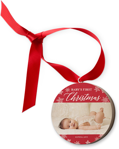 Baby's First Christmas Wooden Ornament, Red, Circle