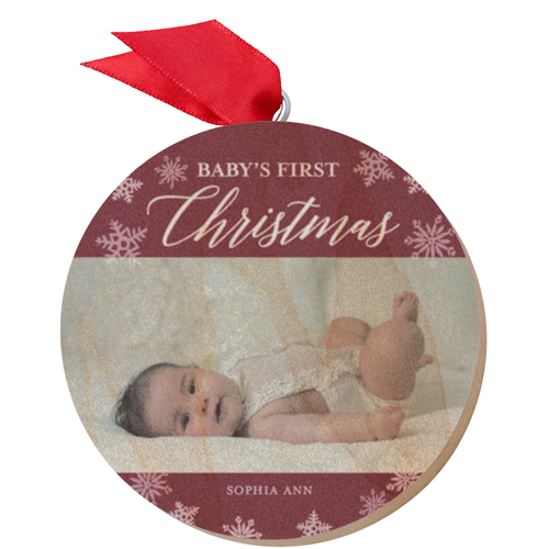 Baby's First Christmas Wooden Ornament, Red, Circle