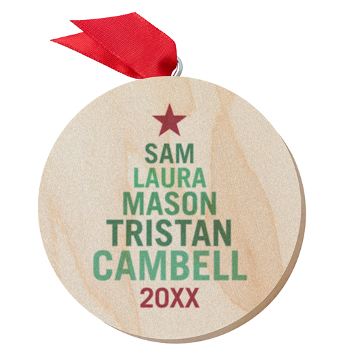 Family Name Tree Wooden Ornament, Green, Circle