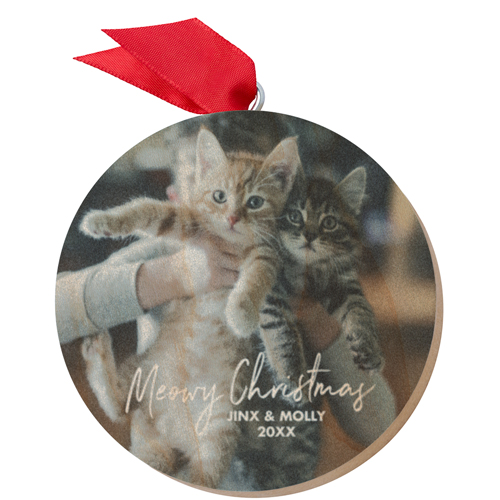 Meowy Christmas Wooden Ornament, White, Circle