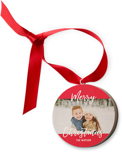 Bold Merry Christmas Wooden Ornament, Red, Circle