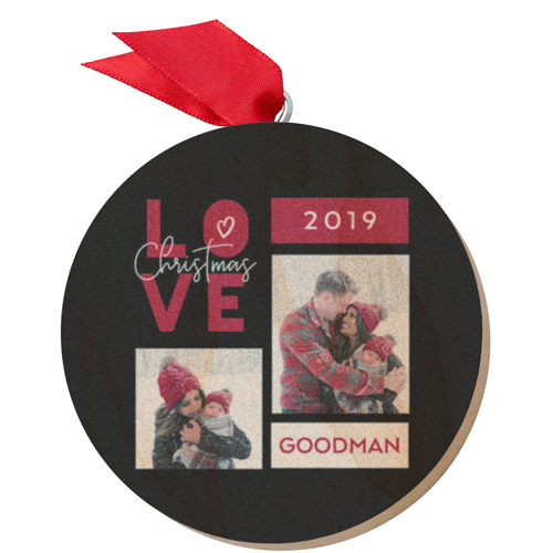 Christmas In Love Wooden Ornament, Black, Circle