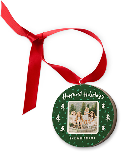 Happiest Holidays Trees Wooden Ornament, Green, Circle
