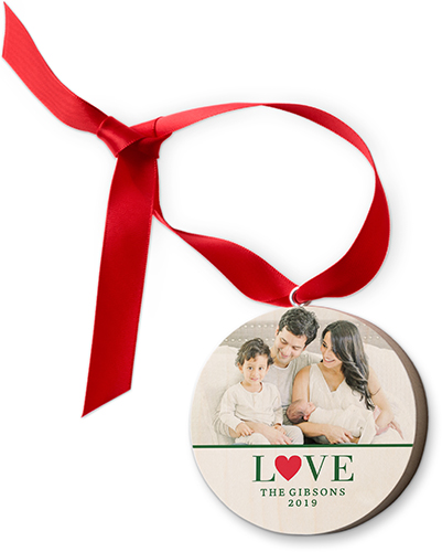 Heart Love Wooden Ornament, Green, Circle