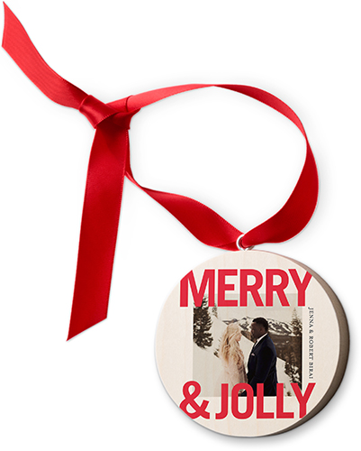 Merry and Jolly Wooden Ornament, Red, Circle