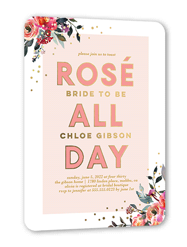All Day Bridal Shower Invitation, Pink, Gold Foil, 5x7, Matte, Personalized Foil Cardstock, Rounded, Ballet Slipper