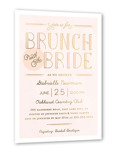 Shining Brunch Bridal Shower Invitation, Gold Foil, Pink, 5x7, Matte, Personalized Foil Cardstock, Square, Blush