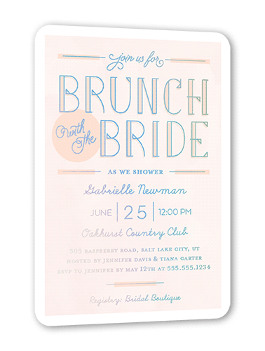 Shining Brunch Bridal Shower Invitation, Pink, Iridescent Foil, 5x7, Matte, Personalized Foil Cardstock, Rounded, Blush