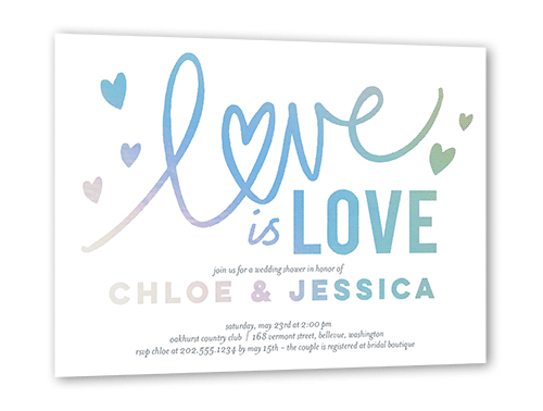 Love is Love Bridal Shower Invitation, White, Iridescent Foil, 5x7, Matte, Personalized Foil Cardstock, Square