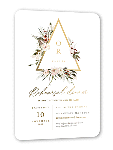 Berry Accent Rehearsal Dinner Invitation, White, Gold Foil, 5x7, Matte, Personalized Foil Cardstock, Rounded