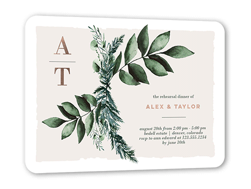 Rehearsal Bough Rehearsal Dinner Invitation, White, Rose Gold Foil, 5x7, Matte, Personalized Foil Cardstock, Rounded