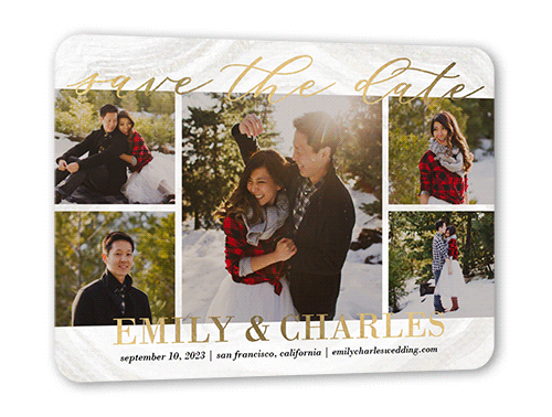 Lettered Gallery Save The Date, Gold Foil, White, 5x7, Matte, Personalized Foil Cardstock, Rounded