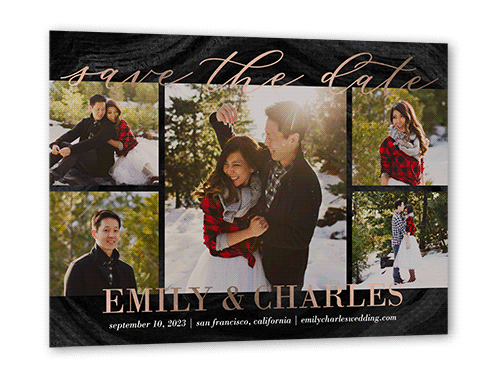 Lettered Gallery Save The Date, Rose Gold Foil, Black, 5x7, Matte, Personalized Foil Cardstock, Square