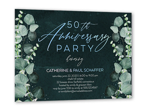 Eucalyptus Shadow Wedding Anniversary Invitation, Green, Iridescent Foil, 5x7, Matte, Personalized Foil Cardstock, Square