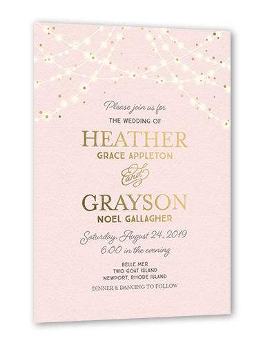 Glowing Celebration Wedding Invitation, Gold Foil, Pink, 5x7, Matte, Personalized Foil Cardstock, Square