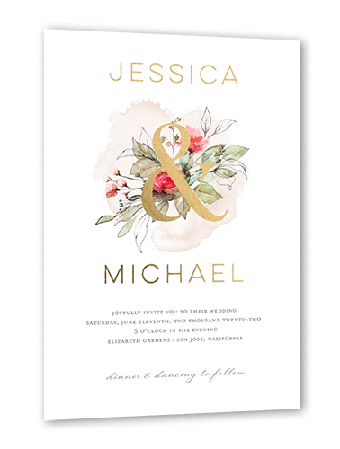 Lustrous Ampersand Wedding Invitation, Red, Gold Foil, 5x7, Matte, Personalized Foil Cardstock, Square
