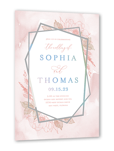 Etched Floral Wedding Invitation, Pink, Iridescent Foil, 5x7, Matte, Personalized Foil Cardstock, Square