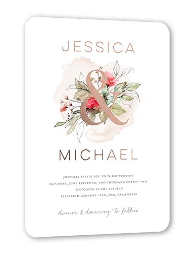 Lustrous Ampersand Wedding Invitation, Rose Gold Foil, Red, 5x7, Matte, Personalized Foil Cardstock, Rounded