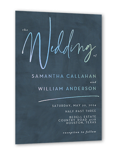 Textured Times Wedding Invitation, Blue, Iridescent Foil, 5x7, Matte, Personalized Foil Cardstock, Square, Blue Suede