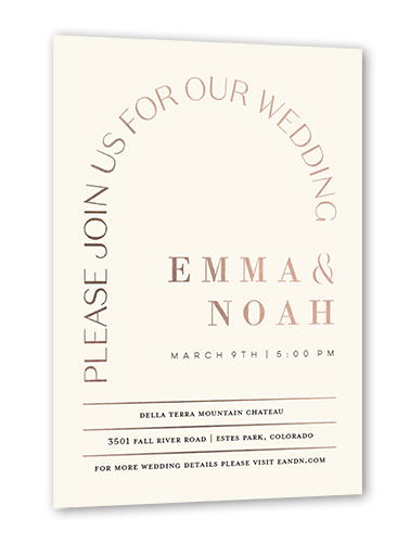 Arched Rehearsal Wedding Invitation, Rose Gold Foil, Beige, 5x7, Matte, Personalized Foil Cardstock, Square
